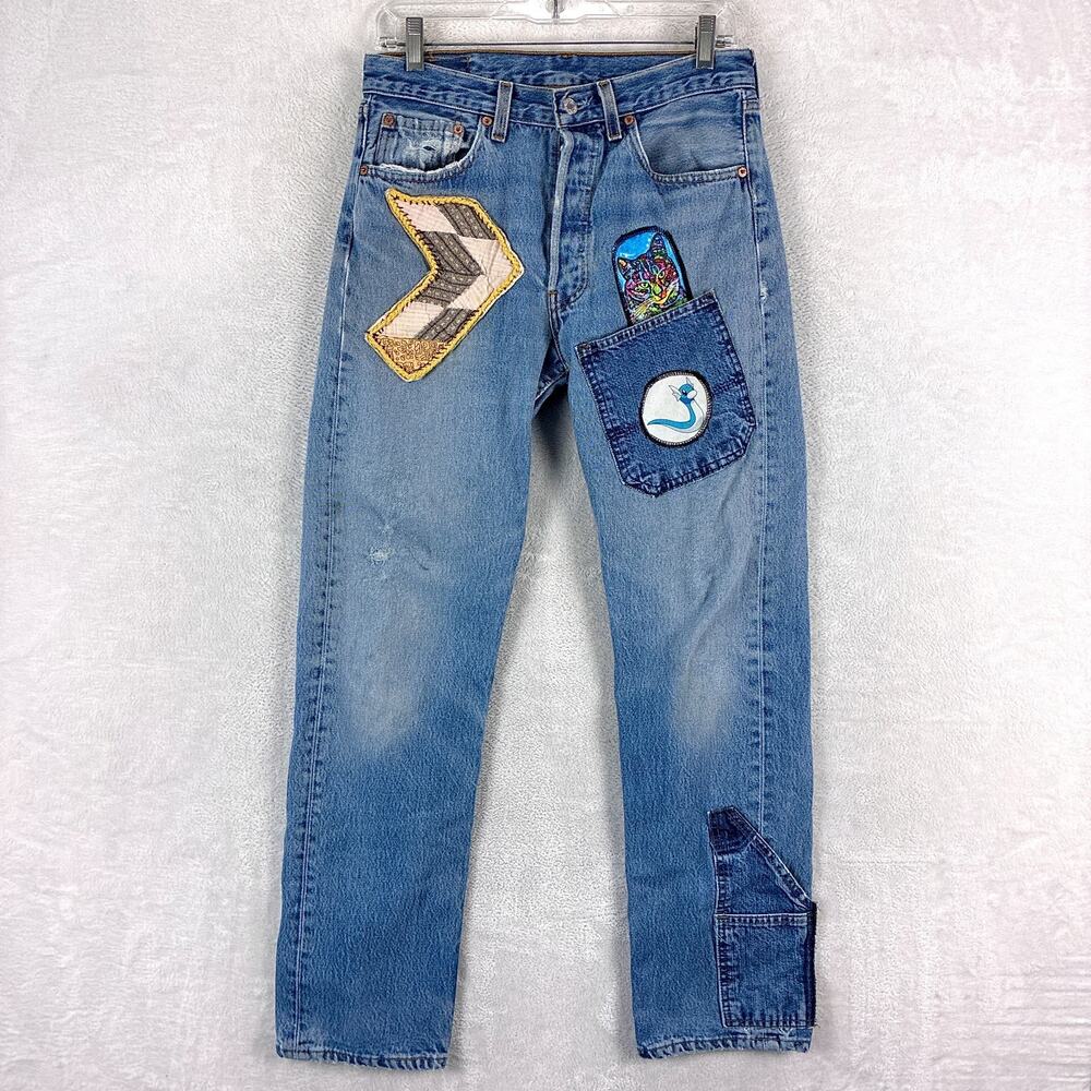 Vintage Levis 501 Jeans Men 31x32 (30x30) Faded Custom Patchwork 90s Made in USA